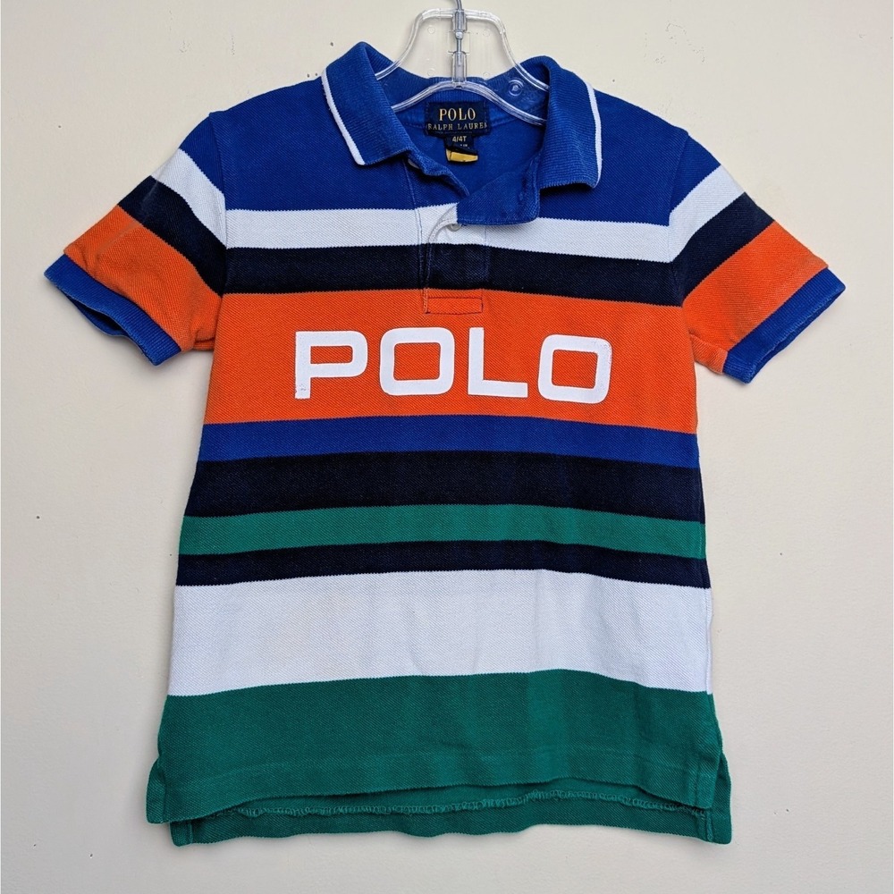 POLOโ RALPH LAUREN Big Logo Sport Spellout Striped Shirt Toddler Size 4T